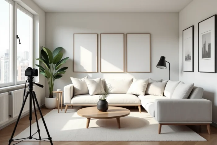 Appartement moderne et bien mis en scène prêt pour une séance photo d'annonce immobilière en ligne