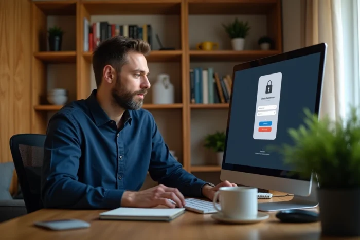 Homme se connectant à son espace client Arkevia depuis son bureau à domicile