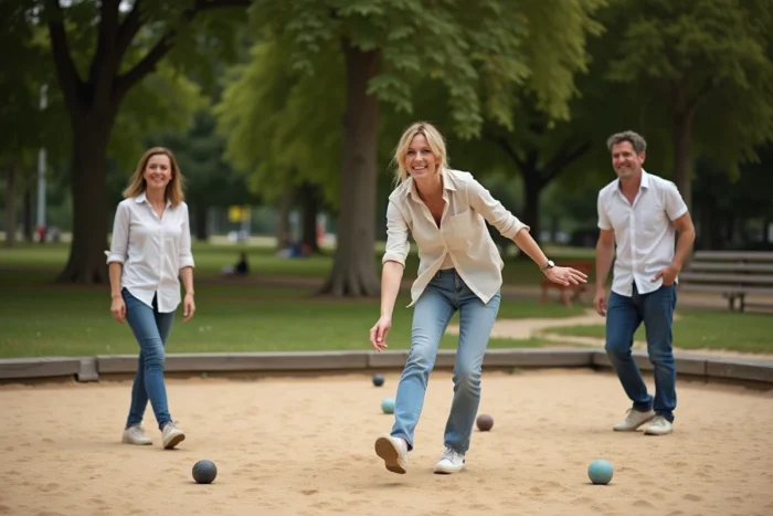 Amis jouant à la pétanque dans un parc public à Cholet